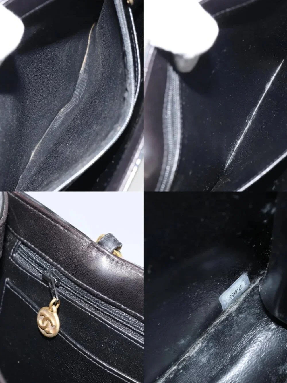 CHANEL Matelasse Hand Bag Patent leather Black Gold CC Auth BA9804